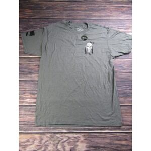 Howitzer Mens Large Gray Green T Shirt Military Veteran America USA Skull